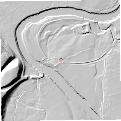 Shaded relief map of the ground around CA48RB, computed from Environment Agency LiDAR. The ground here sits at about 24 m above sea level and falls 28 m across the surrounding 800 m. Surface water reaching this point runs off ground lying to the south-west, 1.0 m higher.