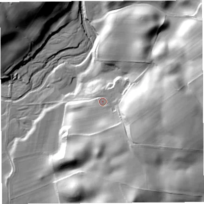 Shaded relief map of the ground around CA49SG, computed from Environment Agency LiDAR. The ground here sits at about 162 m above sea level and falls 56 m across the surrounding 800 m. Surface water reaching this point runs off ground lying to the east, 30.6 m higher.