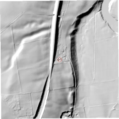 Shaded relief map of the ground around CA49SL, computed from Environment Agency LiDAR. The ground here sits at about 74 m above sea level and falls 73 m across the surrounding 800 m. Surface water reaching this point runs off ground lying to the west-south-west, 16.3 m higher.
