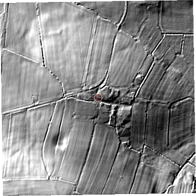 Shaded relief map of the ground around CA56NG, computed from Environment Agency LiDAR. The ground here sits at about 55 m above sea level and falls 32 m across the surrounding 800 m. Surface water reaching this point runs off ground lying to the north-north-east, 0.9 m higher.