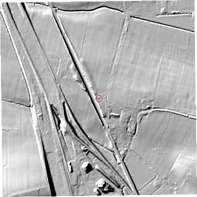 Shaded relief map of the ground around CA64BH, computed from Environment Agency LiDAR. The ground here sits at about 19 m above sea level and falls 19 m across the surrounding 800 m. Surface water reaching this point runs off ground lying to the north-north-west, 5.0 m higher.