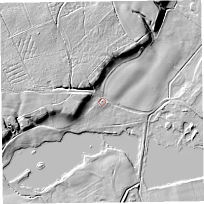 Shaded relief map of the ground around CA65NA, computed from Environment Agency LiDAR. The ground here sits at about 16 m above sea level and falls 15 m across the surrounding 800 m. Surface water reaching this point runs off ground lying to the north-north-west, 11.1 m higher.