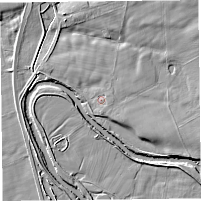 Shaded relief map of the ground around CA65ST, computed from Environment Agency LiDAR. The ground here sits at about 13 m above sea level and falls 7 m across the surrounding 800 m. Surface water reaching this point runs off ground lying to the east-north-east, 1.2 m higher.