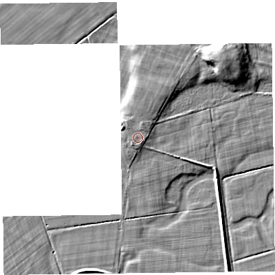 Shaded relief map of the ground around CA65SW, computed from Environment Agency LiDAR. The ground here sits at about 10 m above sea level and falls 8 m across the surrounding 800 m. Surface water reaching this point runs off ground lying to the south-south-west, 0.9 m higher.