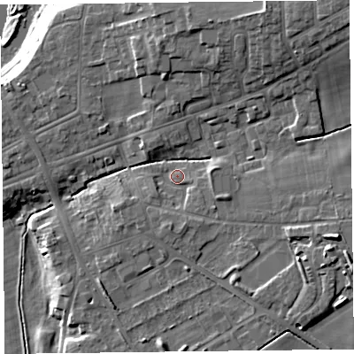 Shaded relief map of the ground around CA65TQ, computed from Environment Agency LiDAR. The ground here sits at about 18 m above sea level and falls 17 m across the surrounding 800 m. Surface water reaching this point runs off ground lying to the east-south-east, 6.2 m higher.
