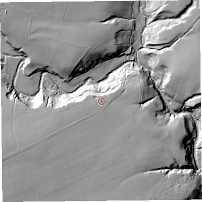 Shaded relief map of the ground around CA65TY, computed from Environment Agency LiDAR. The ground here sits at about 81 m above sea level and falls 39 m across the surrounding 800 m. Surface water reaching this point runs off ground lying to the south-west, 7.8 m higher.