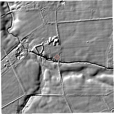 Shaded relief map of the ground around CA66AN, computed from Environment Agency LiDAR. The ground here sits at about 10 m above sea level and falls 10 m across the surrounding 800 m. Surface water reaching this point runs off ground lying to the north-north-east, 0.9 m higher.