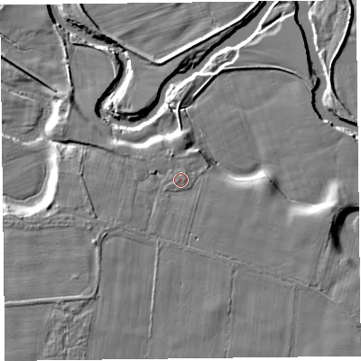 Shaded relief map of the ground around CA66AQ, computed from Environment Agency LiDAR. The ground here sits at about 12 m above sea level and falls 7 m across the surrounding 800 m. Surface water reaching this point runs off ground lying to the east, 0.6 m higher.