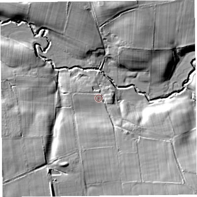 Shaded relief map of the ground around CA66AZ, computed from Environment Agency LiDAR. The ground here sits at about 31 m above sea level and falls 23 m across the surrounding 800 m. Surface water reaching this point runs off ground lying to the south-east, 16.3 m higher.