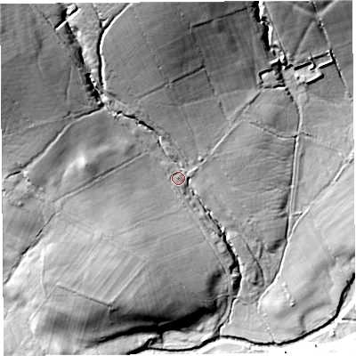 Shaded relief map of the ground around CA66PG, computed from Environment Agency LiDAR. The ground here sits at about 149 m above sea level and falls 58 m across the surrounding 800 m. Surface water reaching this point runs off ground lying to the north-west, 40.1 m higher.