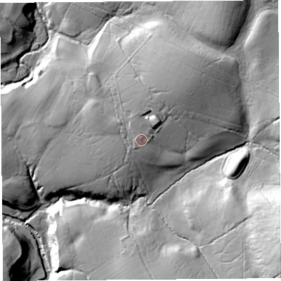 Shaded relief map of the ground around CA66PP, computed from Environment Agency LiDAR. The ground here sits at about 148 m above sea level and falls 47 m across the surrounding 800 m. Surface water reaching this point runs off ground lying to the north-east, 11.8 m higher.