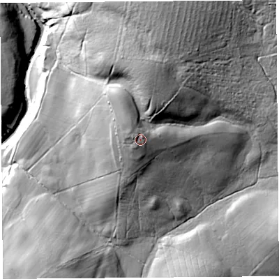 Shaded relief map of the ground around CA66PQ, computed from Environment Agency LiDAR. The ground here sits at about 181 m above sea level and falls 48 m across the surrounding 800 m. Surface water reaching this point runs off ground lying to the north-west, 3.9 m higher.