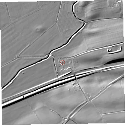 Shaded relief map of the ground around CA70EP, computed from Environment Agency LiDAR. The ground here sits at about 18 m above sea level and falls 18 m across the surrounding 800 m. Surface water reaching this point runs off ground lying to the east-north-east, 10.1 m higher.