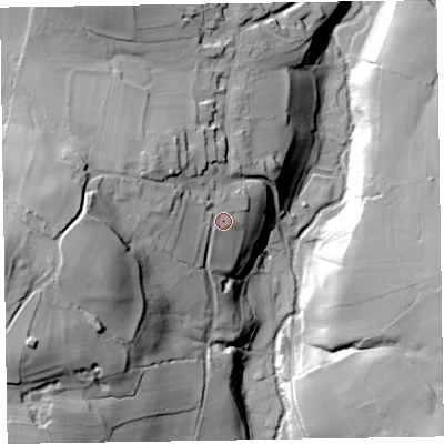 Shaded relief map of the ground around CA71DS, computed from Environment Agency LiDAR. The ground here sits at about 161 m above sea level and falls 59 m across the surrounding 800 m. Surface water reaching this point runs off ground lying to the west-north-west, 8.1 m higher.