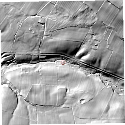 Shaded relief map of the ground around CA71EJ, computed from Environment Agency LiDAR. The ground here sits at about 142 m above sea level and falls 90 m across the surrounding 800 m. Surface water reaching this point runs off ground lying to the north-east, 82.2 m higher.