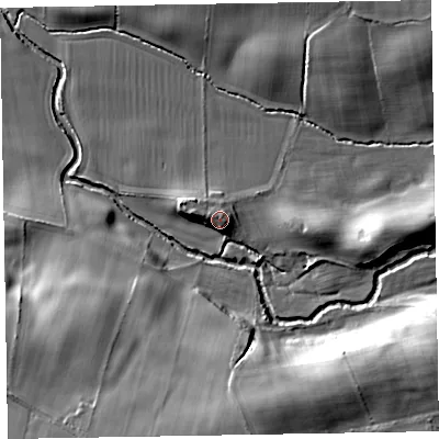 Shaded relief map of the ground around CA71LG, computed from Environment Agency LiDAR. The ground here sits at about 78 m above sea level and falls 24 m across the surrounding 800 m. Surface water reaching this point runs off ground lying to the west-north-west, 1.6 m higher.