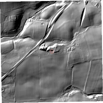 Shaded relief map of the ground around CA71LQ, computed from Environment Agency LiDAR. The ground here sits at about 107 m above sea level and falls 40 m across the surrounding 800 m. Surface water reaching this point runs off ground lying to the east, 5.5 m higher.