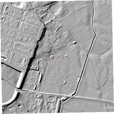 Shaded relief map of the ground around CA74AY, computed from Environment Agency LiDAR. The ground here sits at about 8 m above sea level and falls 10 m across the surrounding 800 m. Surface water reaching this point runs off ground lying to the south-west, 8.2 m higher.
