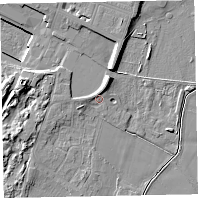 Shaded relief map of the ground around CA74BA, computed from Environment Agency LiDAR. The ground here sits at about 10 m above sea level and falls 19 m across the surrounding 800 m. Surface water reaching this point runs off ground lying to the north-north-east, 3.9 m higher.