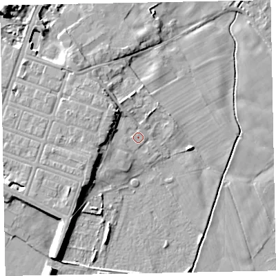Shaded relief map of the ground around CA74DW, computed from Environment Agency LiDAR. The ground here sits at about 8 m above sea level and falls 10 m across the surrounding 800 m. Surface water reaching this point runs off ground lying to the north-west, 4.0 m higher.