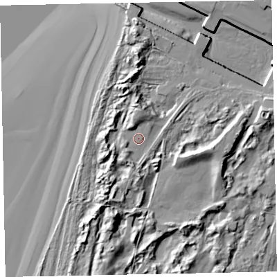 Shaded relief map of the ground around CA74JH, computed from Environment Agency LiDAR. The ground here sits at about 11 m above sea level and falls 21 m across the surrounding 800 m. Surface water reaching this point runs off ground lying to the south-west, 2.6 m higher.
