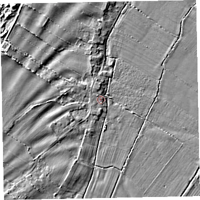 Shaded relief map of the ground around CA74JN, computed from Environment Agency LiDAR. The ground here sits at about 9 m above sea level and falls 5 m across the surrounding 800 m. Surface water reaching this point runs off ground lying to the north-west, 1.0 m higher.