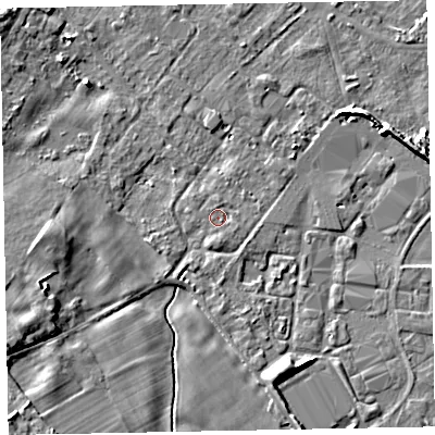 Shaded relief map of the ground around CA74NN, computed from Environment Agency LiDAR. The ground here sits at about 7 m above sea level and falls 8 m across the surrounding 800 m. Surface water reaching this point runs off ground lying to the south-east, 0.7 m higher.