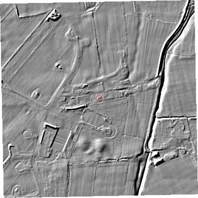 Shaded relief map of the ground around CA74PH, computed from Environment Agency LiDAR. The ground here sits at about 7 m above sea level and falls 7 m across the surrounding 800 m. Surface water reaching this point runs off ground lying to the west-south-west, 2.0 m higher.
