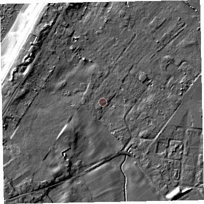 Shaded relief map of the ground around CA74QD, computed from Environment Agency LiDAR. The ground here sits at about 7 m above sea level and falls 15 m across the surrounding 800 m. Surface water reaching this point runs off ground lying to the south-west, 1.6 m higher.