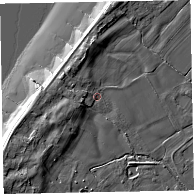 Shaded relief map of the ground around CA74QJ, computed from Environment Agency LiDAR. The ground here sits at about 6 m above sea level and falls 13 m across the surrounding 800 m. Surface water reaching this point runs off ground lying to the west-south-west, 3.9 m higher.