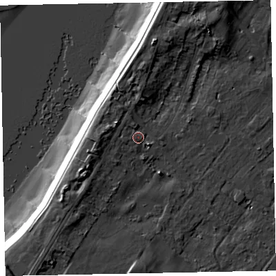 Shaded relief map of the ground around CA74QN, computed from Environment Agency LiDAR. The ground here sits at about 8 m above sea level and falls 14 m across the surrounding 800 m. Surface water reaching this point runs off ground lying to the west-north-west, 1.8 m higher.