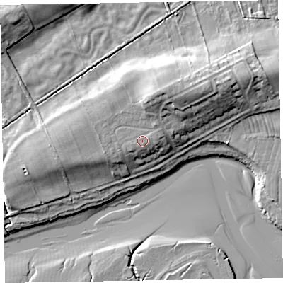 Shaded relief map of the ground around CA75AN, computed from Environment Agency LiDAR. The ground here sits at about 11 m above sea level and falls 14 m across the surrounding 800 m. Surface water reaching this point runs off ground lying to the west-south-west, 0.7 m higher.