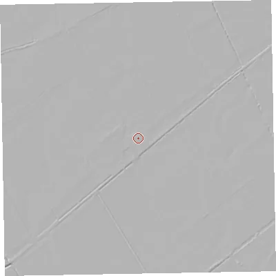 Shaded relief map of the ground around CA75ES, computed from Environment Agency LiDAR. The ground here sits at about 7 m above sea level and falls 2 m across the surrounding 800 m. Surface water reaching this point runs off ground lying to the west, 0.7 m higher.