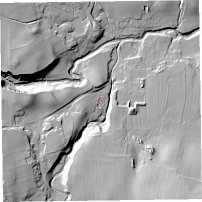 Shaded relief map of the ground around CA78EN, computed from Environment Agency LiDAR. The ground here sits at about 165 m above sea level and falls 49 m across the surrounding 800 m. Surface water reaching this point runs off ground lying to the west-south-west, 8.1 m higher.