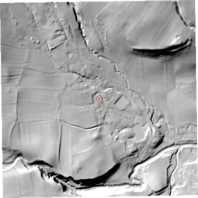 Shaded relief map of the ground around CA78ES, computed from Environment Agency LiDAR. The ground here sits at about 173 m above sea level and falls 61 m across the surrounding 800 m. Surface water reaching this point runs off ground lying to the north-west, 33.3 m higher.
