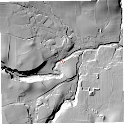 Shaded relief map of the ground around CA78GH, computed from Environment Agency LiDAR. The ground here sits at about 162 m above sea level and falls 42 m across the surrounding 800 m. Surface water reaching this point runs off ground lying to the west, 32.0 m higher.