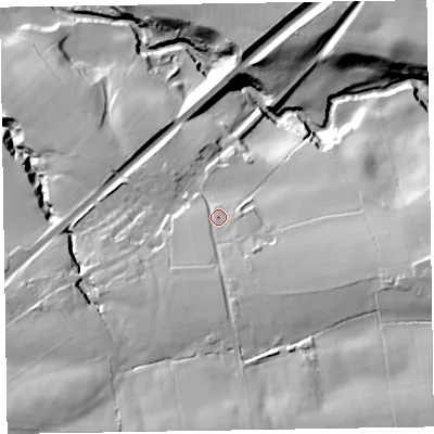 Shaded relief map of the ground around CA78PA, computed from Environment Agency LiDAR. The ground here sits at about 82 m above sea level and falls 53 m across the surrounding 800 m. Surface water reaching this point runs off ground lying to the south-east, 16.3 m higher.