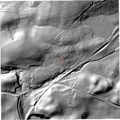 Shaded relief map of the ground around CA81HY, computed from Environment Agency LiDAR. The ground here sits at about 136 m above sea level and falls 30 m across the surrounding 800 m. Surface water reaching this point runs off ground lying to the north-north-east, 4.6 m higher.