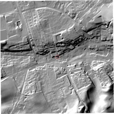 Shaded relief map of the ground around CA81SH, computed from Environment Agency LiDAR. The ground here sits at about 68 m above sea level and falls 45 m across the surrounding 800 m. Surface water reaching this point runs off ground lying to the south-south-east, 39.0 m higher.