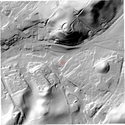 Shaded relief map of the ground around CA81TN, computed from Environment Agency LiDAR. The ground here sits at about 78 m above sea level and falls 56 m across the surrounding 800 m. Surface water reaching this point runs off ground lying to the east-south-east, 3.1 m higher.