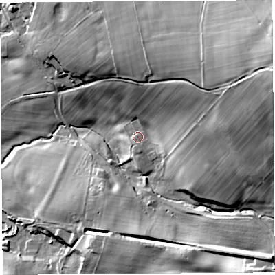 Shaded relief map of the ground around CA82NG, computed from Environment Agency LiDAR. The ground here sits at about 158 m above sea level and falls 60 m across the surrounding 800 m. Surface water reaching this point runs off ground lying to the east-north-east, 34.4 m higher.