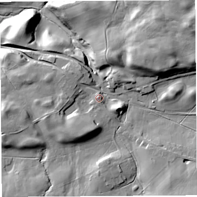 Shaded relief map of the ground around CA82NJ, computed from Environment Agency LiDAR. The ground here sits at about 207 m above sea level and falls 45 m across the surrounding 800 m. Surface water reaching this point runs off ground lying to the south-east, 16.2 m higher.