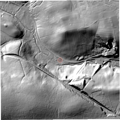 Shaded relief map of the ground around CA82QD, computed from Environment Agency LiDAR. The ground here sits at about 194 m above sea level and falls 66 m across the surrounding 800 m. Surface water reaching this point runs off ground lying to the south-west, 59.1 m higher.