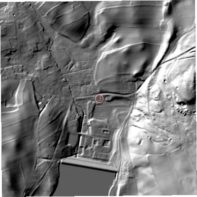 Shaded relief map of the ground around CA89NE, computed from Environment Agency LiDAR. The ground here sits at about 146 m above sea level and falls 88 m across the surrounding 800 m. Surface water reaching this point runs off ground lying to the east, 68.7 m higher.