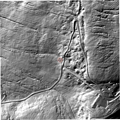 Shaded relief map of the ground around CA93BW, computed from Environment Agency LiDAR. The ground here sits at about 528 m above sea level and falls 118 m across the surrounding 800 m. Surface water reaching this point runs off ground lying to the east, 63.1 m higher.