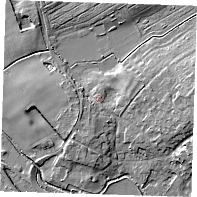 Shaded relief map of the ground around CB101NR, computed from Environment Agency LiDAR. The ground here sits at about 40 m above sea level and falls 15 m across the surrounding 800 m. Surface water reaching this point runs off ground lying to the east, 4.1 m higher.