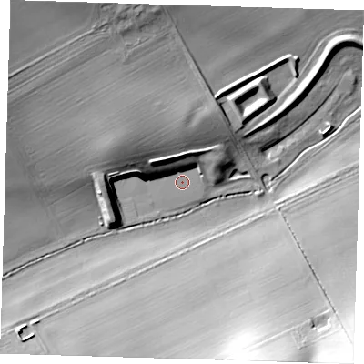 Shaded relief map of the ground around CB101TA, computed from Environment Agency LiDAR. The ground here sits at about 52 m above sea level and falls 30 m across the surrounding 800 m. Surface water reaching this point runs off ground lying to the north-west, 7.7 m higher.