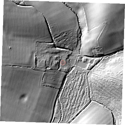 Shaded relief map of the ground around CB101XA, computed from Environment Agency LiDAR. The ground here sits at about 73 m above sea level and falls 30 m across the surrounding 800 m. Surface water reaching this point runs off ground lying to the west, 11.3 m higher.