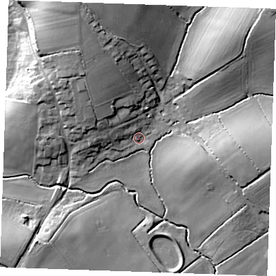 Shaded relief map of the ground around CB102SE, computed from Environment Agency LiDAR. The ground here sits at about 72 m above sea level and falls 27 m across the surrounding 800 m. Surface water reaching this point runs off ground lying to the north-north-west, 16.3 m higher.