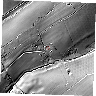 Shaded relief map of the ground around CB102TH, computed from Environment Agency LiDAR. The ground here sits at about 92 m above sea level and falls 26 m across the surrounding 800 m. Surface water reaching this point runs off ground lying to the north-east, 7.2 m higher.